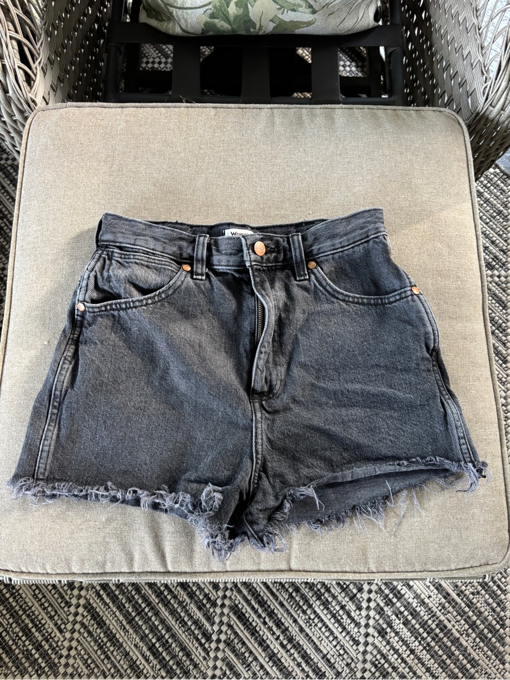 Wrangler Black High-Rise Frayed Hem Denim Shorts